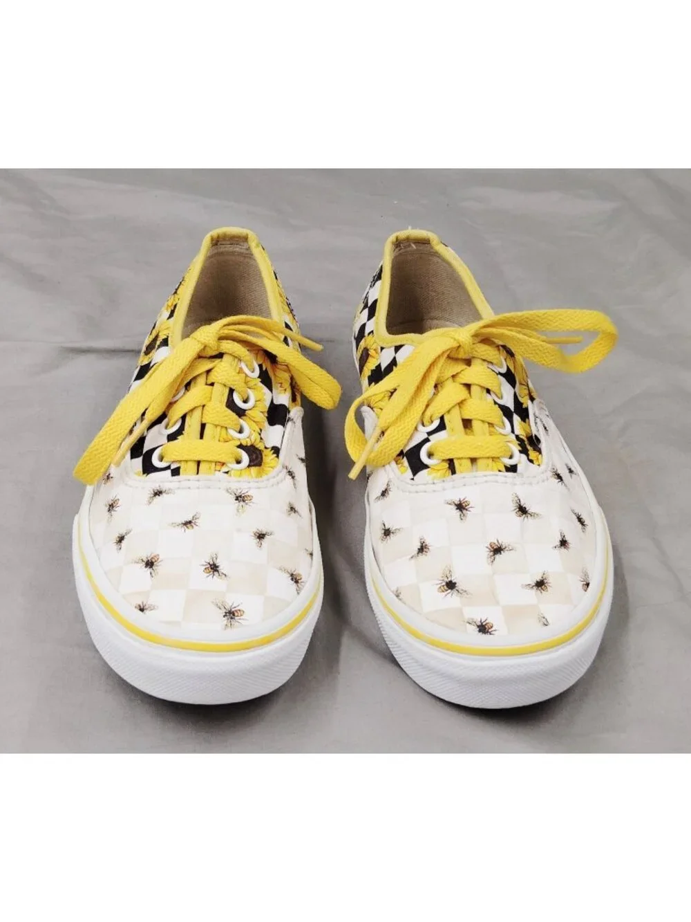 Vans Authentic Sunflower Bee Checkerboard Shoes Yellow Youth Size 3 Canvas
